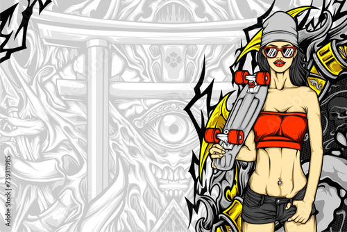 beautiful girl in action illustration