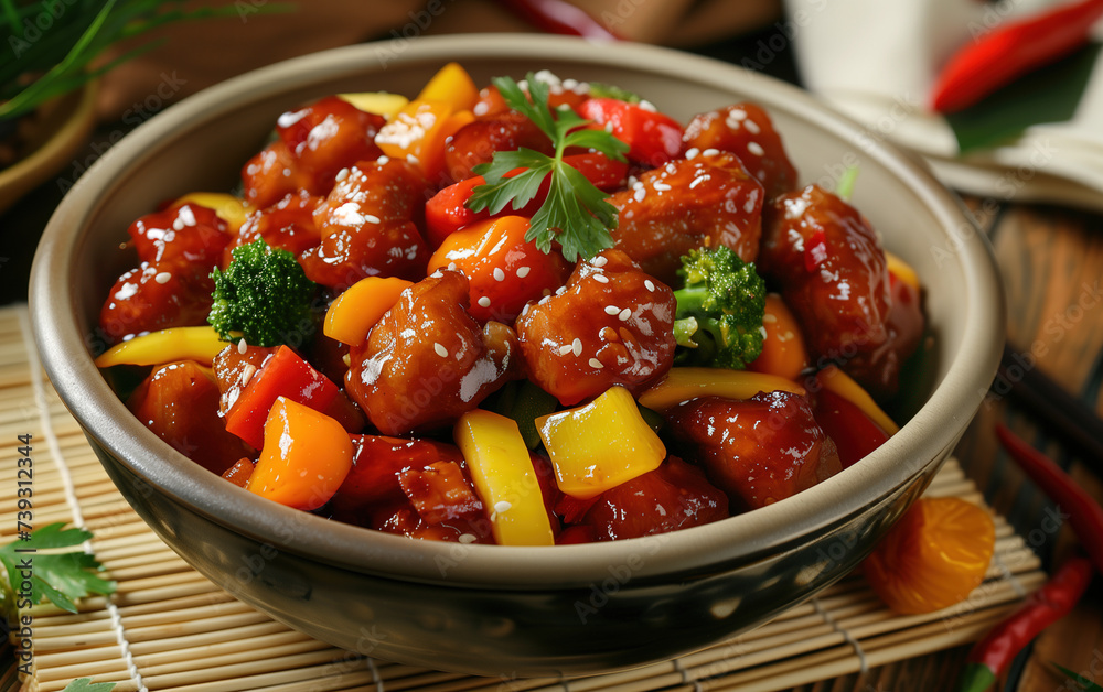 A plate of sweet and sour pork ribs,created with Generative AI tecnology. A plate of sweet and sour pork ribs,created with Generative AI tecnology.