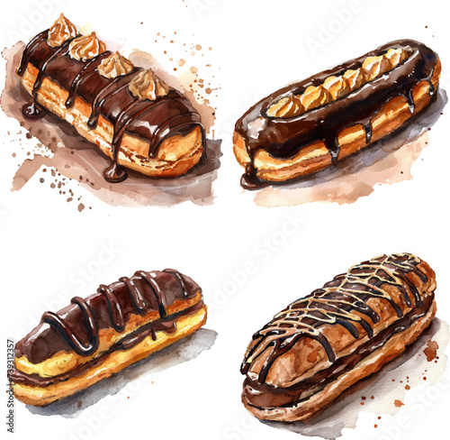 Watercolor chocolate eclair clipart