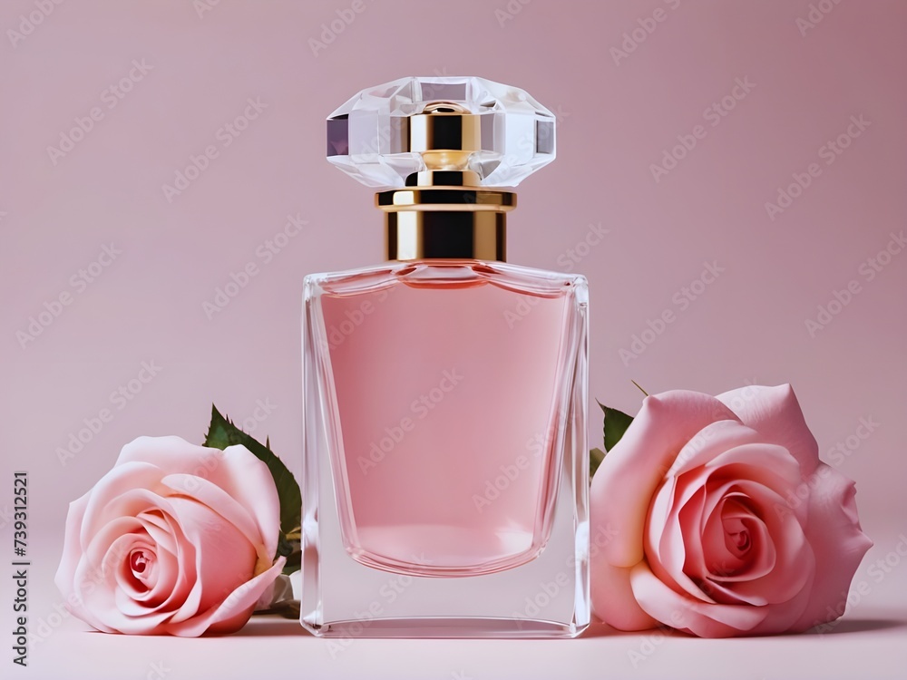 A Realistic Perfume in Glass Bottle on Luxurious Flower Background – Ideal Advertising Poster for Introducing a New Fragrance, Luxury Glass Perfume Bottle with Beautiful Floral Background A Realistic Perfume in Glass Bottle on Luxurious Flower Background – Ideal Advertising Poster for Introducing a New Fragrance, Luxury Glass Perfume Bottle with Beautiful Floral Background