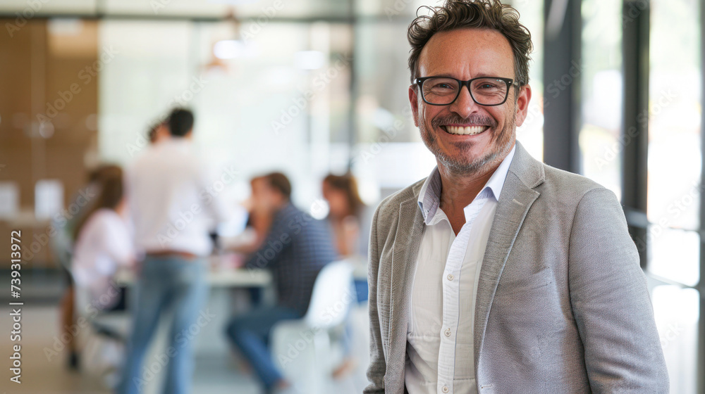 Obraz premium Leadership, business man boss and corporate director working with vision, success and motivation in company office. Portrait of senior executive ceo, happy professional entrepreneur and smile manager