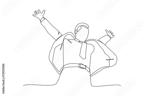 One continuous line drawing of an employee successfully completes his work target. Teamwork concept single line draw design vector illustration. Dream come true. Achieving goals.