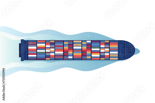 Top view of industrial marine vessel on white background. Maritime transportation. Logistics of maritime transportation.  Maritime shipping. Merchant fleet. Cargo ship. vector illustration.