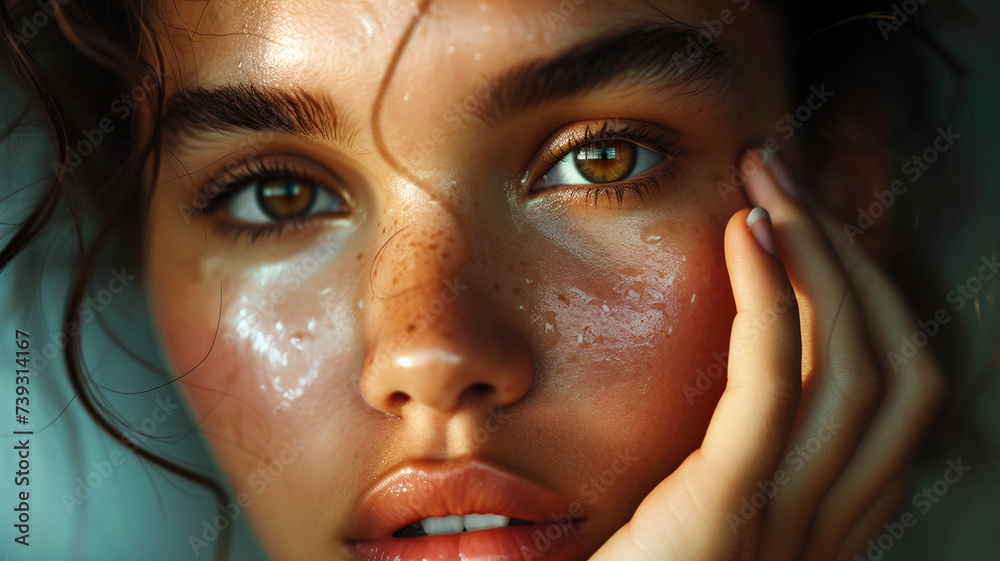 Fototapeta premium close-up of a woman with freckles on her face