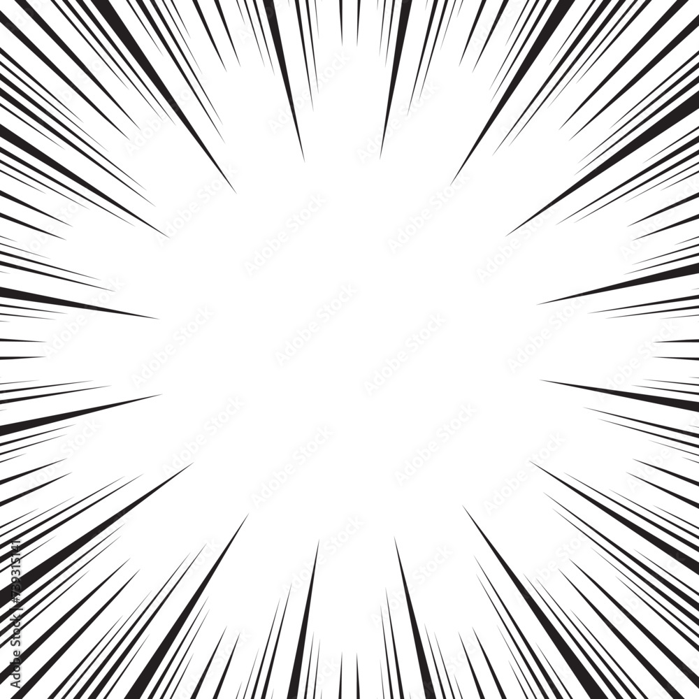 Manga radial speed lines for comic effect. Superhero motion and force action flash strip lines for anime comic book. Vector background illustration of black ray manga speed frame explosion. Manga radial speed lines for comic effect. Superhero motion and force action flash strip lines for anime comic book. Vector background illustration of black ray manga speed frame explosion.