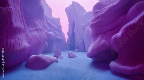 A fantasy landscape, where nature and digital design merge in an abstract world of water, mountains, and vibrant life