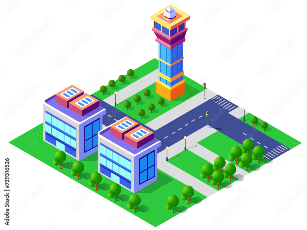 A Buildings isometric game asset art style 3D cityscape view of the top