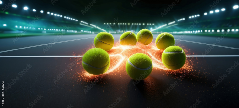 Tennis balls background after the game. Close up view of green tennis balls