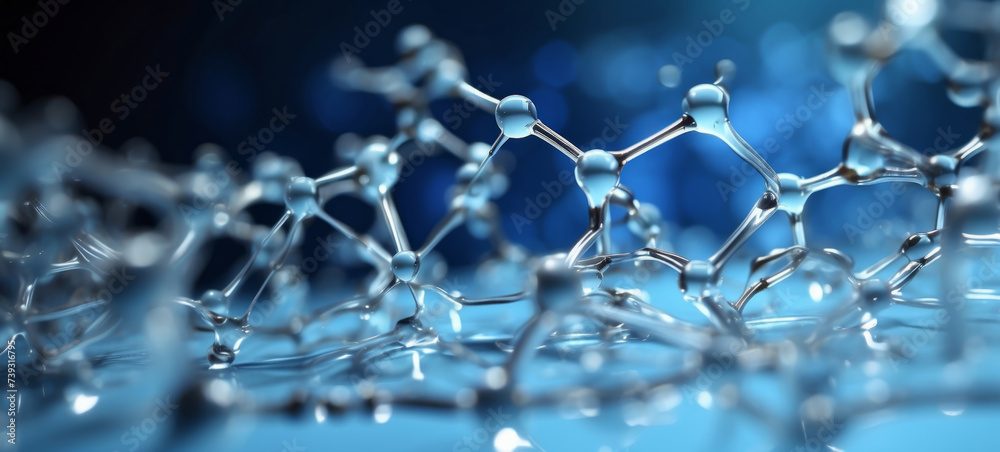Transparent molecular structure in a blue hued scientific environment