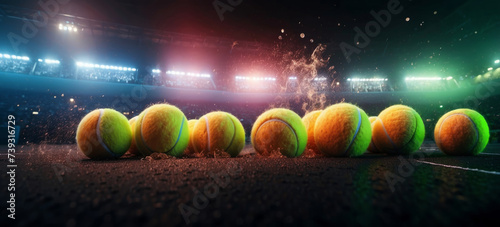 Obraz na płótnie Tennis balls background after the game. Close up view of green tennis balls w salonie