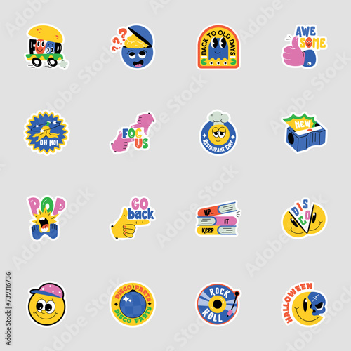 Pack of Typographic Flat Style Stickers 

