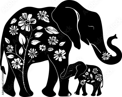 SVG Elephant Vector Illustration Decorative Design Two	Elephant with Flowers , Baby Elephant and Mama Elephant