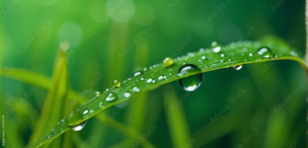 Water drops on green grass, close-up. Nature background Water drops on green grass, close-up. Nature background