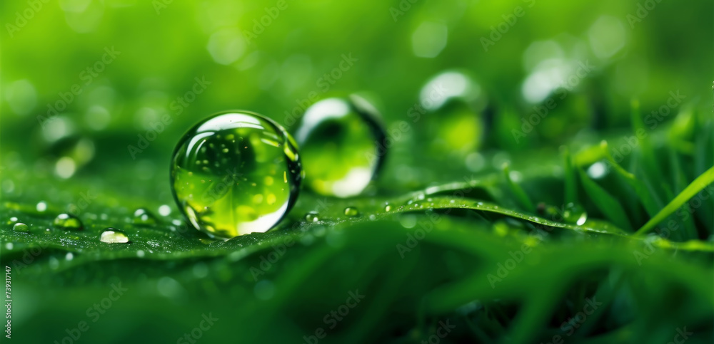 Water drops on green grass, close-up. Nature background Water drops on green grass, close-up. Nature background
