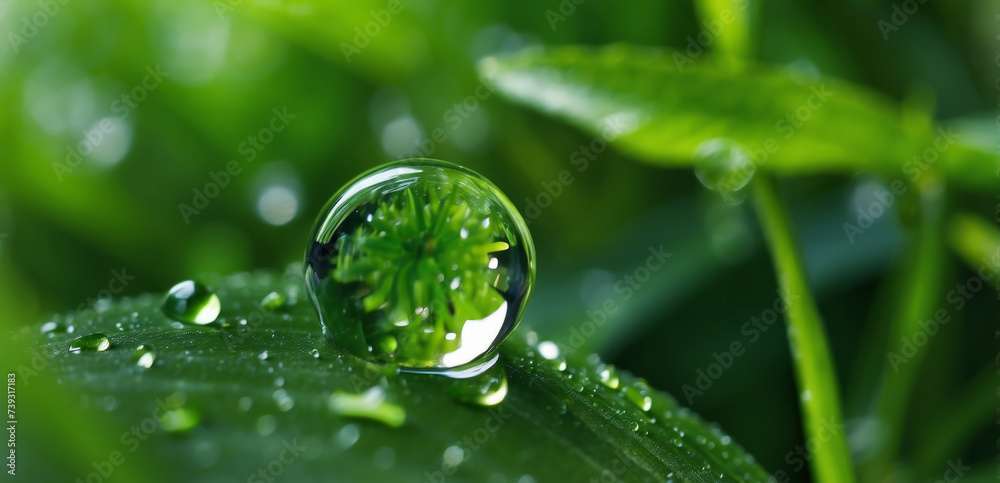 Water drops on green grass, close-up. Nature background