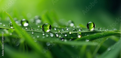 Obraz na płótnie Water drops on green grass, close-up. Nature background w salonie