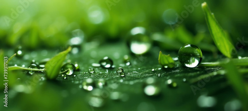 Water drops on green grass, close-up. Nature background