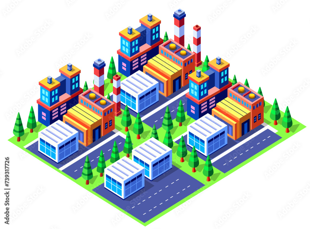 A Buildings isometric game asset art style 3D cityscape view of the top