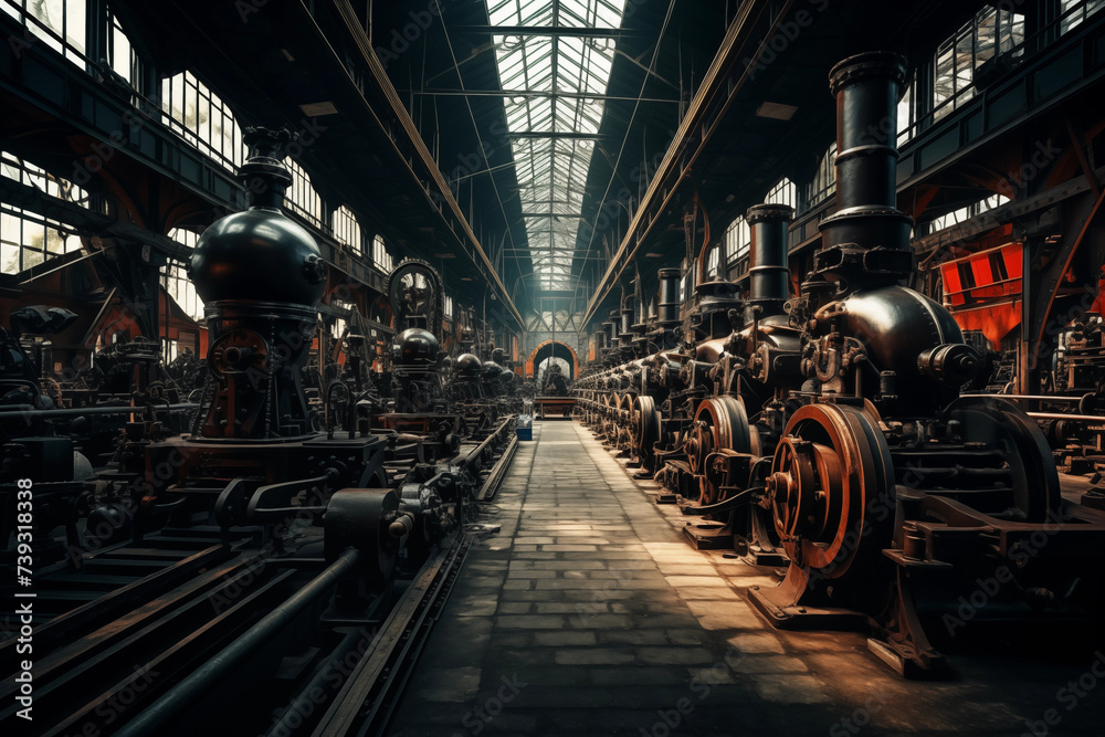 Fototapeta premium Production line at old dark factory