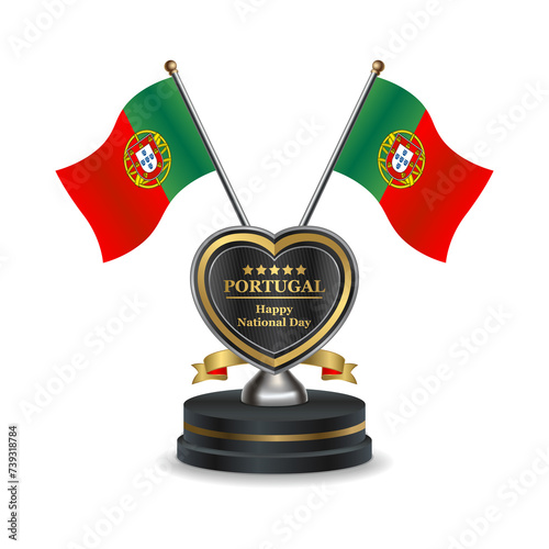 Portugal flag in a stand on table transparent background. Vector Illustration