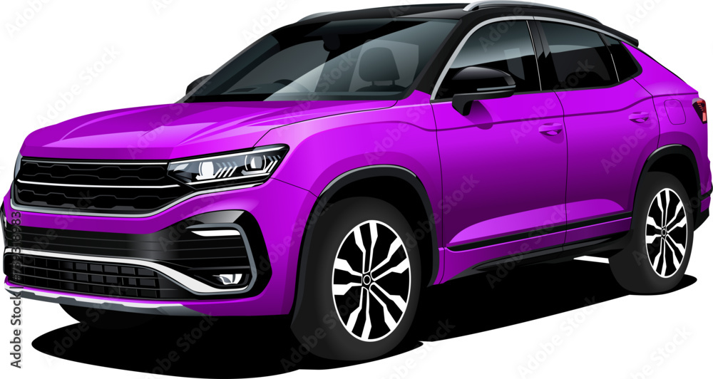 Realistic vector isolated purple car in front view