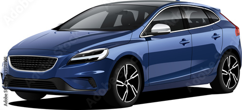 Realistic Vector blue Car Isolated in transparency background, in front view.