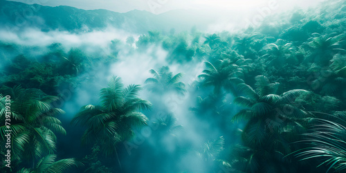 foggy view of a rainforest