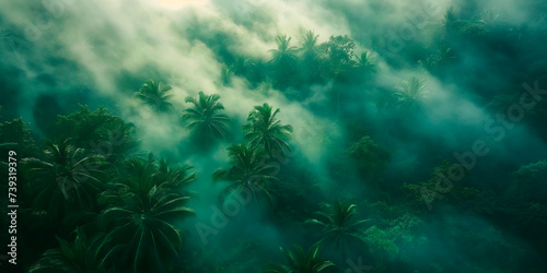 Tropical Rainforest Shrouded in Morning Mist