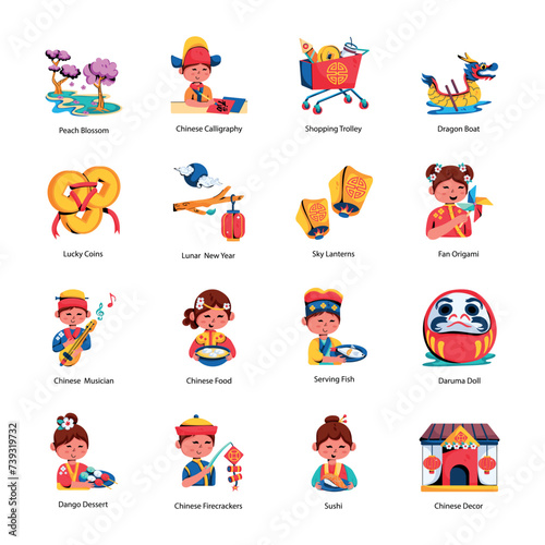 Pack of Chinese Culture Flat Icons