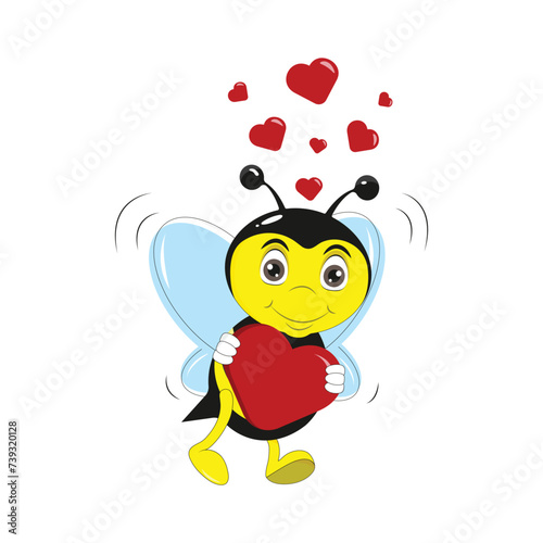 Cute cartoon bee with hearts.