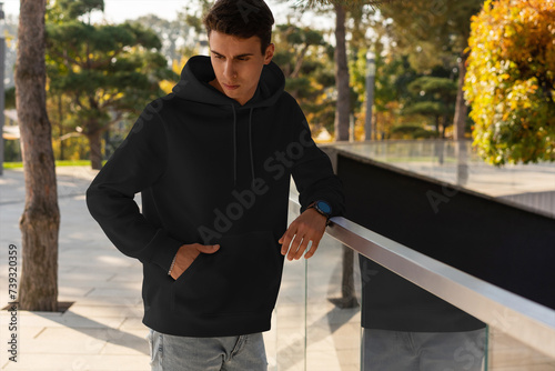 Man blank hoodie mockup with model