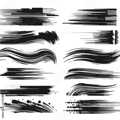 set of black and white paint splashes isolated on white background 