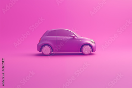 Small coupe magenta color car on plain background. 3d render style illustration.