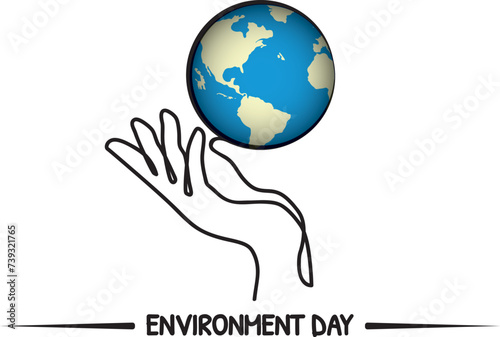 Environment Day vector  line art illustration and one hand drawing with a globe on it