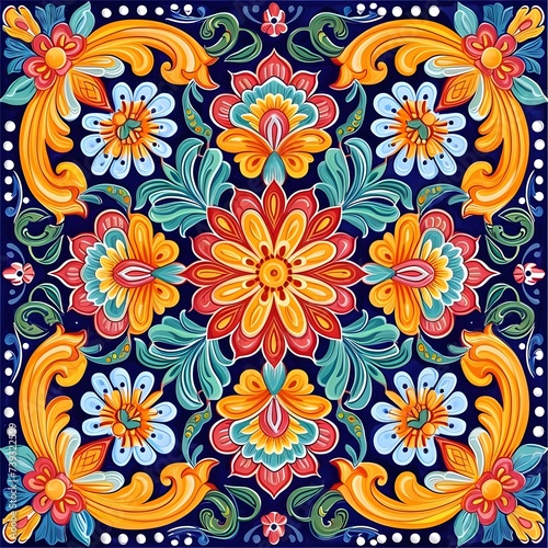 Vibrant Talavera Style Tile Background Design  Hand Edited Generative AI