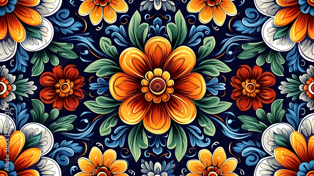 Vibrant Talavera Style Tile Background Design, Hand Edited Generative AI Vibrant Talavera Style Tile Background Design, Hand Edited Generative AI