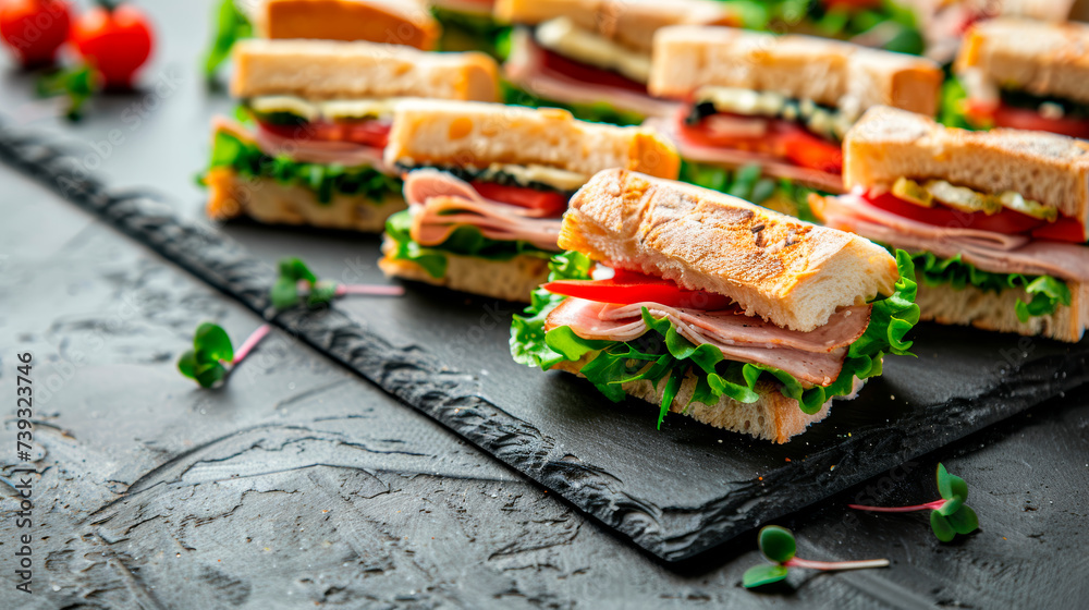 Fototapeta premium A set of mini sandwiches on a board in a restaurant.