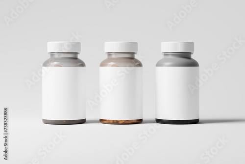 Semi Transparent Pills Bottle MockupsA set of semi transparent plastic medicine pills bottle mockups