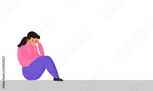 unhappy depressed lonely woman sitting on the floor vector illustration