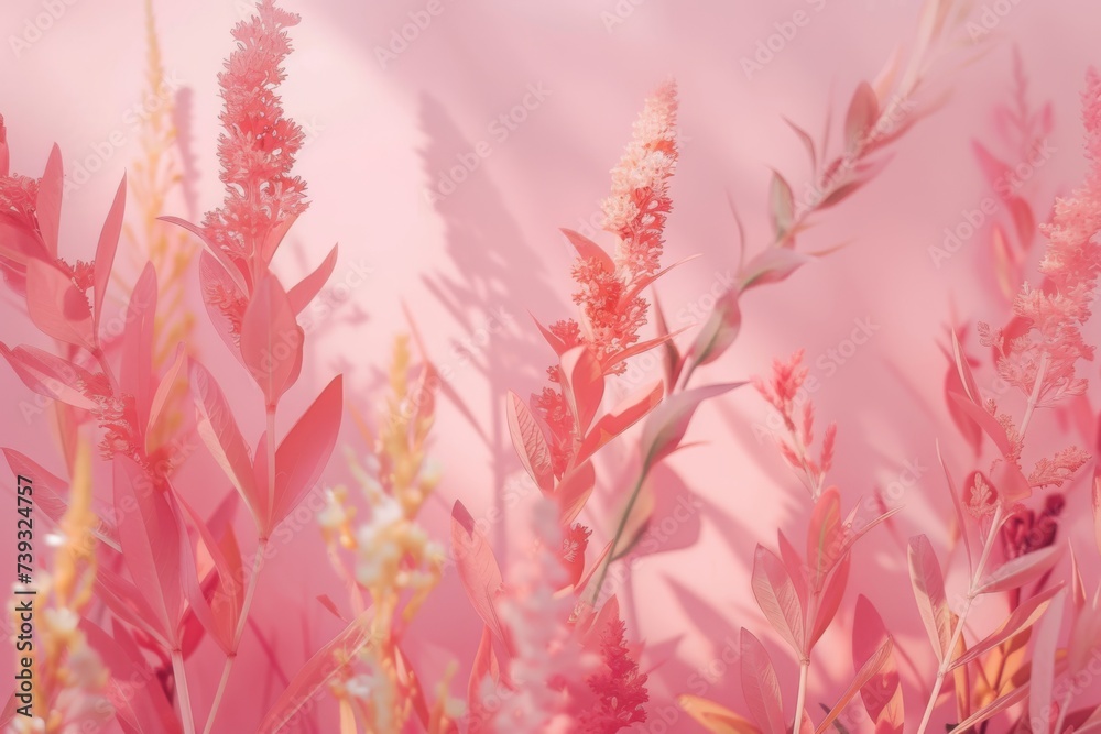 plants with calm pink background