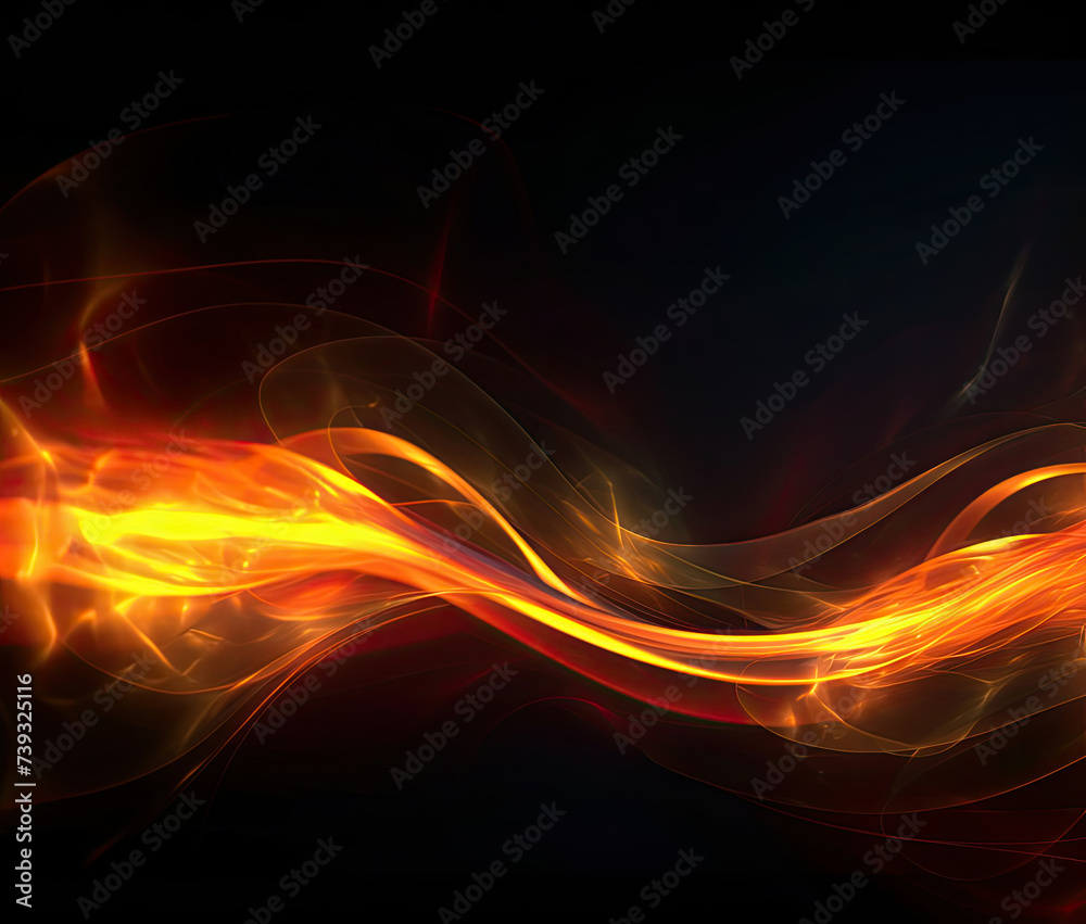 Fototapeta premium Bright Orange and Yellow Fire Swirl on Black Background