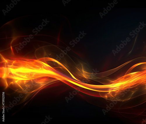 Bright Orange and Yellow Fire Swirl on Black Background