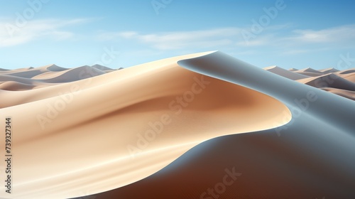 A minimalist desert landscape, a single dune dominating the scene, the clean lines and curves formin
