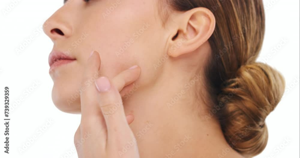 Touch, neck and woman with skincare, cosmetics and dermatology isolated on white studio background. Person, model and girl with beauty and grooming with self care, aesthetic and wellness with luxury Touch, neck and woman with skincare, cosmetics and dermatology isolated on white studio background. Person, model and girl with beauty and grooming with self care, aesthetic and wellness with luxury