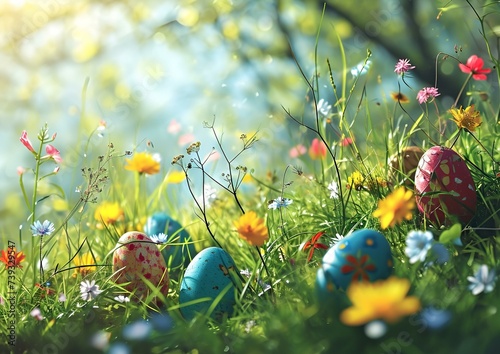 Easter Garden Illustration with Copyspace AI Generated

