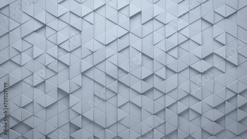 White, 3D Wall background with tiles. Polished, tile Wallpaper with Triangular, Semigloss blocks. 3D Render photo