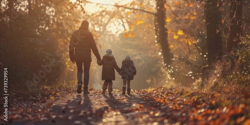 parents walking with children in the park Generative AI
