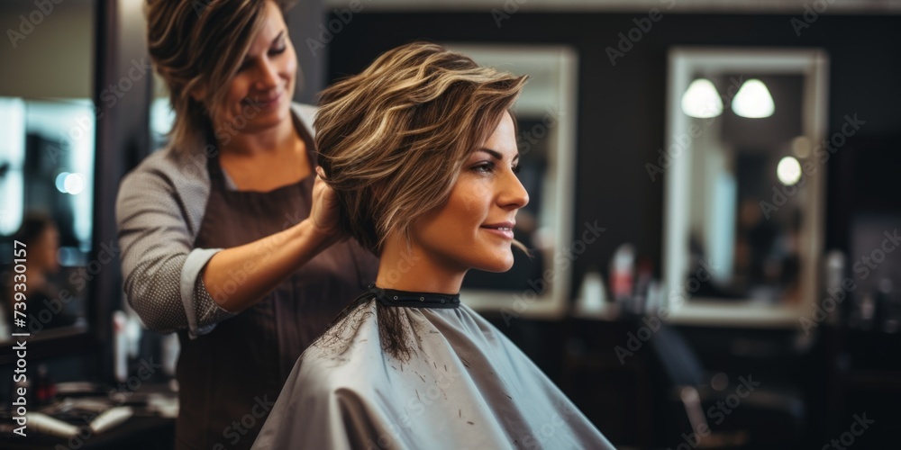 girl getting a haircut at a hairdresser Generative AI