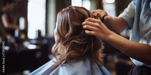girl getting a haircut at a hairdresser Generative AI photo