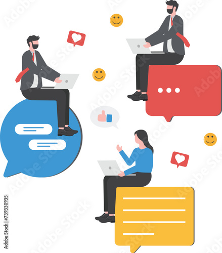 Business People Online Communicating, Social Media Speech Bubble, Digital Conversation, Technology illustration.


